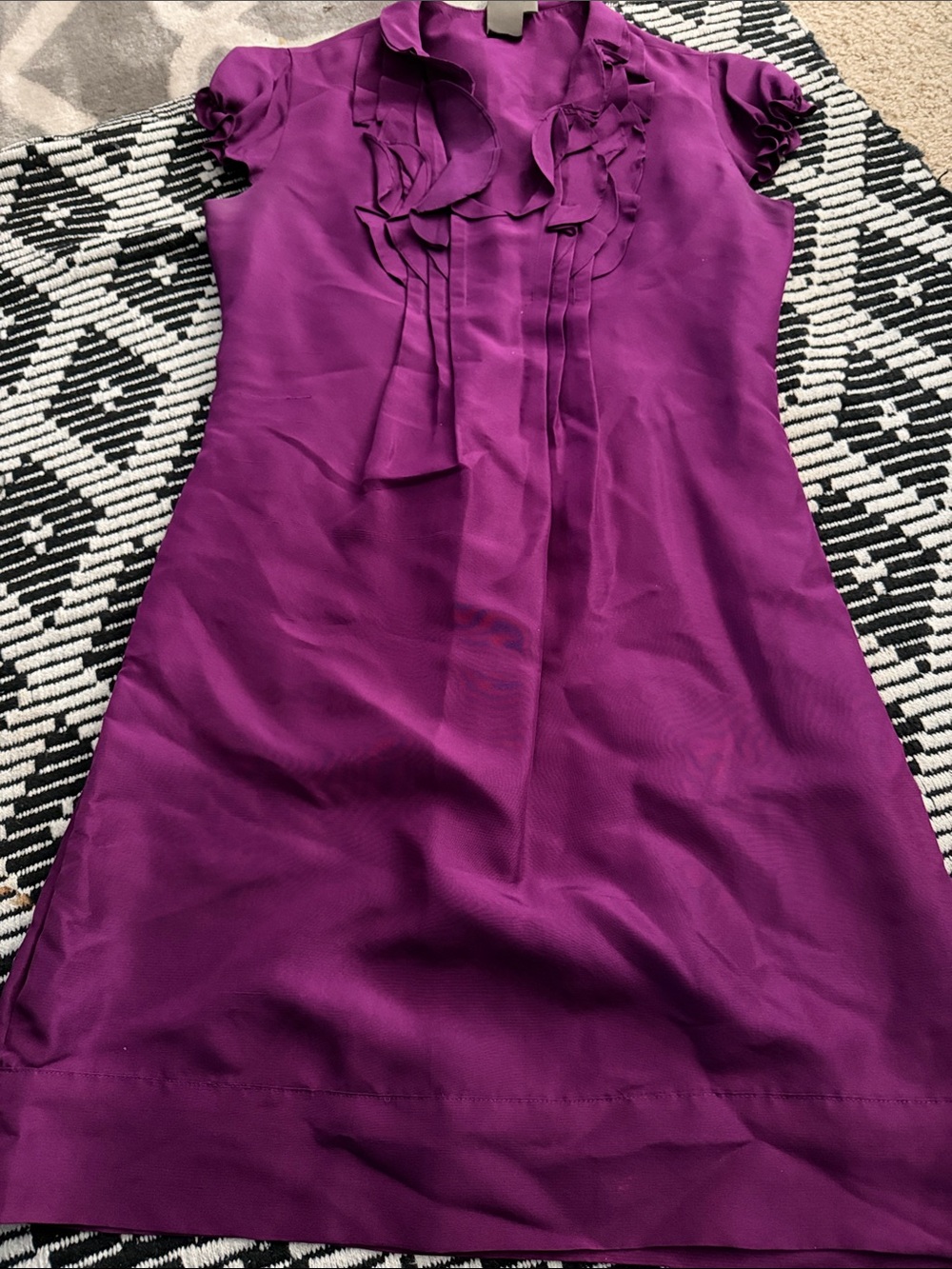 Purple Ruffle Neck Cap Sleeve silk dress by Taylor - Sz 2